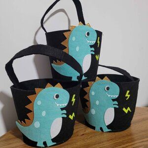3 Felt Dinosaur Buckets Holiday Easter Trick or Treat Craft Bright Colors Neon